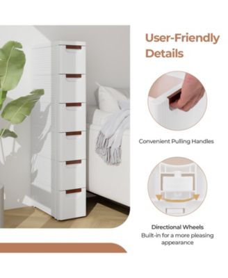 6-Drawer Rolling Organizer Unit Narrow Storage Cabinet with Built-In Wheels for Small Space-6-Drawer