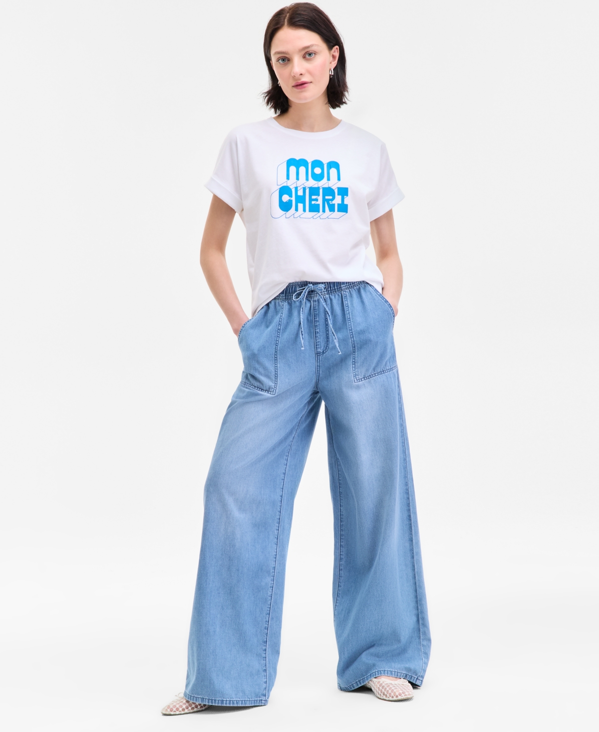 Women's Pull-On Utility Wide-Leg Jeans, Exclusively at Macy's - Light Wash