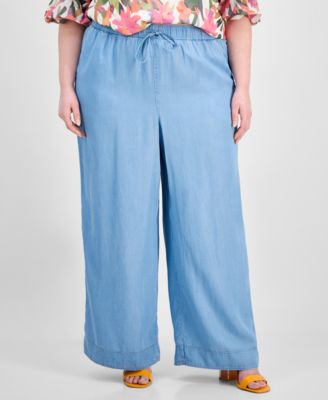 Plus Size Drawstring-Waist Wide-Leg Pants