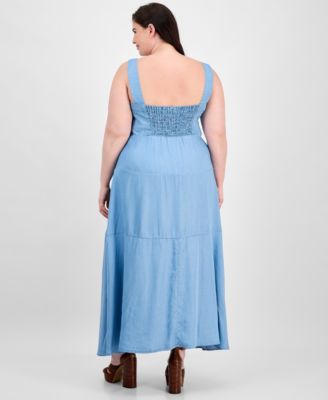 Plus Size Square-Neck Smocked-Back Sleeveless Maxi Dress