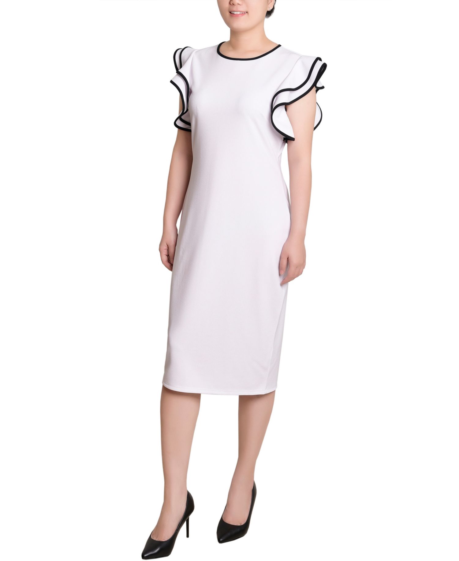 Petite Ruffle Sleeve Dress with Contrast Tipping