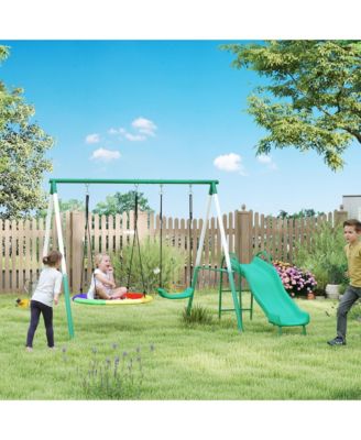 Metal Swing Set with Slide, Heavy Duty Swing Set,