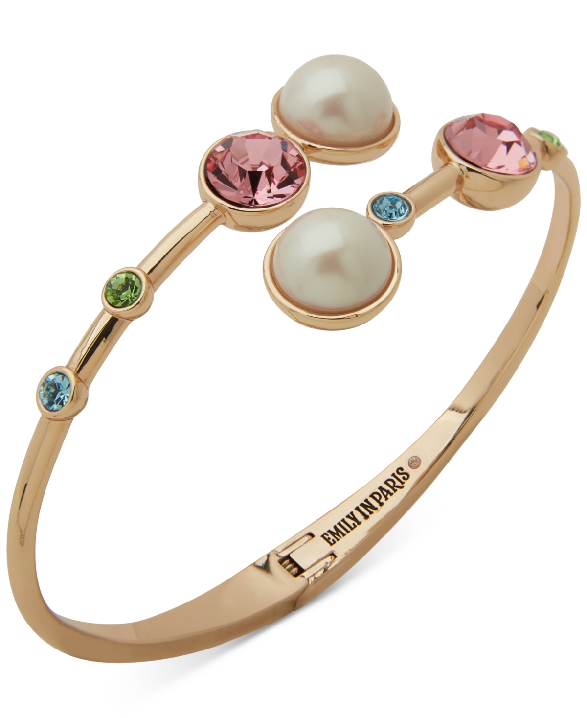 Gold-Tone Mixed Stone Bypass Bangle Bracelet - Multi