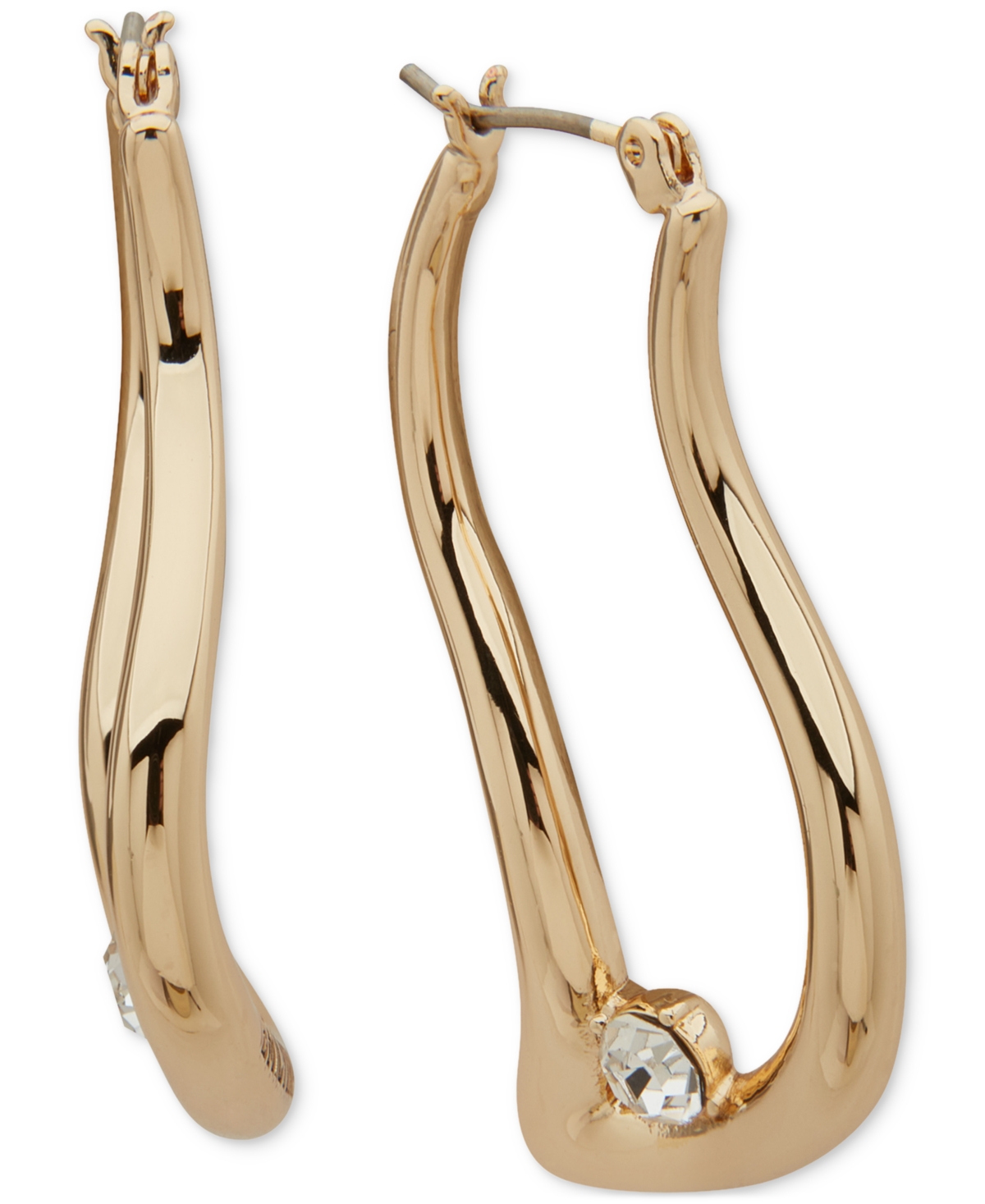 Gold-Tone Long Wavy Stone Hoop Earrings - Crystal Wh