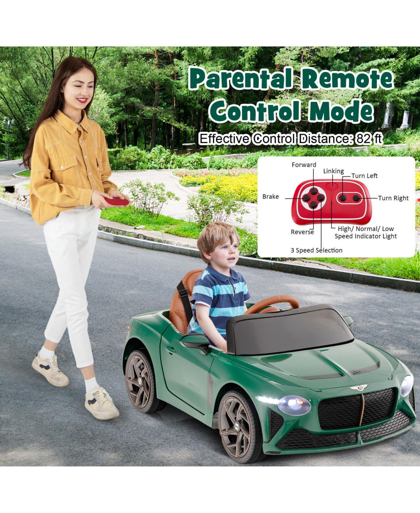 Детская игрушка HONGGE Licensed Bentley Bacalar 12V Kids Ride-On Car with Remote Control, цвет: Зелёный — фото 10
