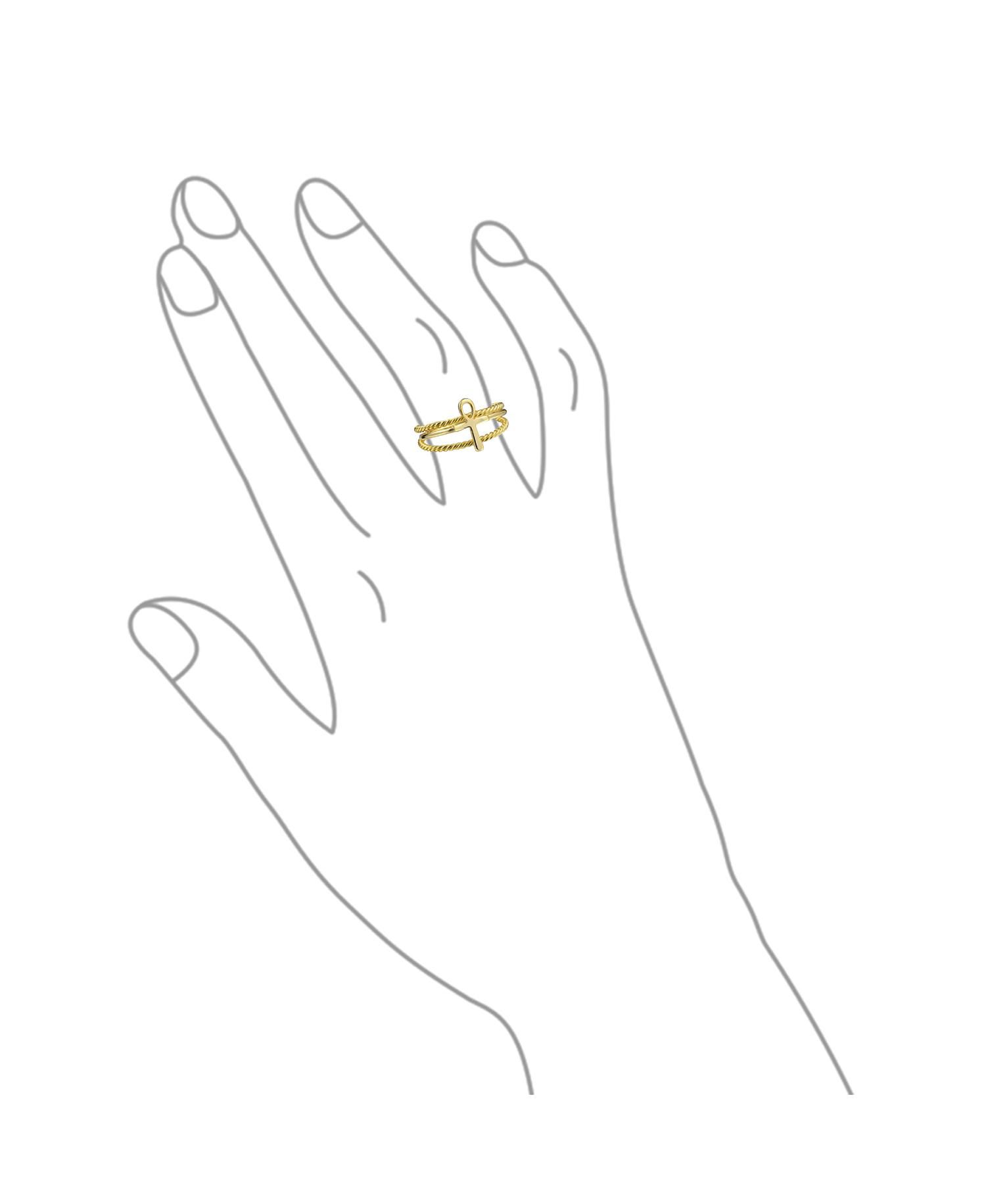 Religious Egyptian Ankh Cross Ring Band Set Gold Plated 925 Sterling Silver