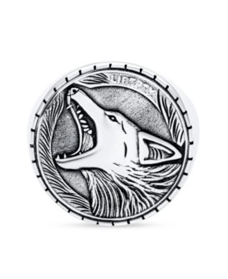 Hunter Animal Norse Viking Warrior Signet Fierce Roaring Big Wolf Head Coin Ring Oxidized .925 Sterling Silver