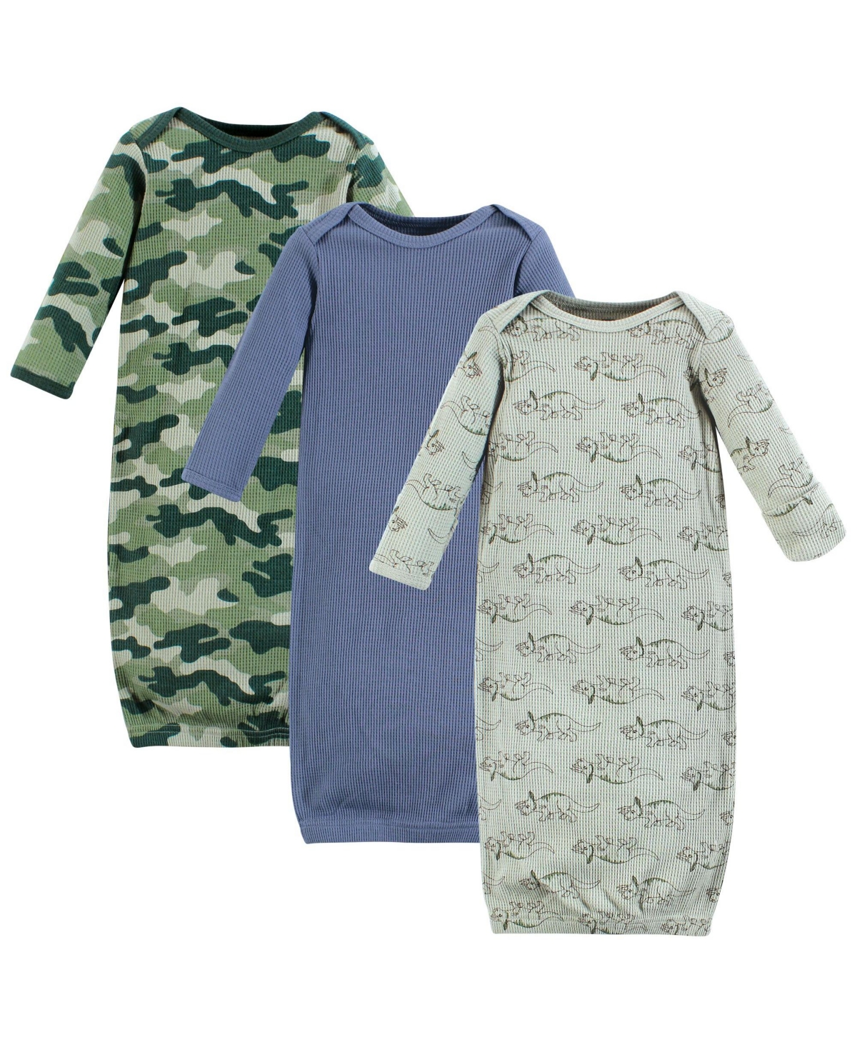 Hudson Baby Baby Boys Hudson Thermal Gown 3pk, Sage Dinosaur, Newborn