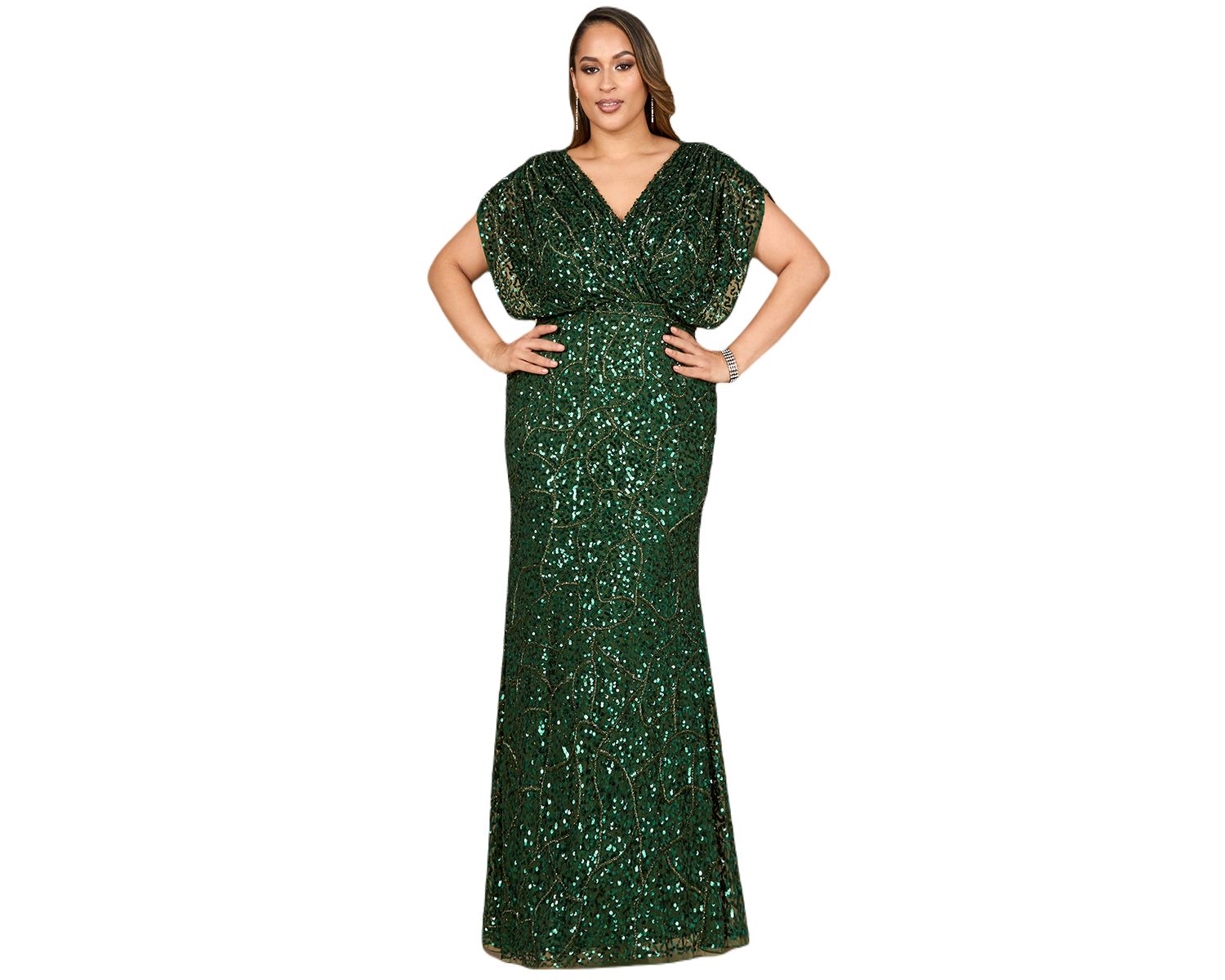 Women's Beaded Gown with Draped Cape Sleeves