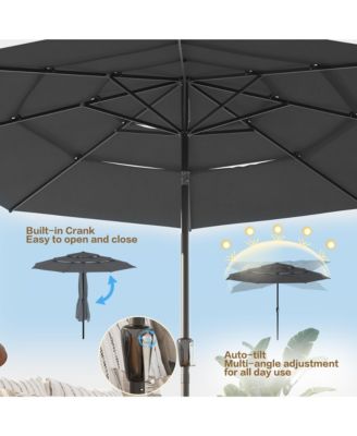 11 ft. Outdoor Patio Market Beach Umbrella with 3-Tier Vented Canopy, With 8 Heavy-Duty Ribs & Crank Tilt in Blue