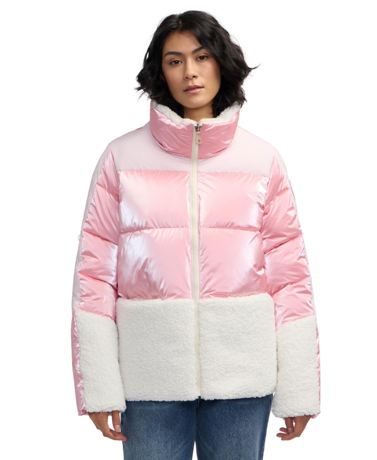 Women's Selma Short Boxy Puffer With Stand Collar - Poetry pink