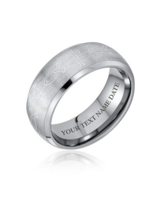 Religious Ichthys Jesus Fish Catholic Cross Couples Titanium Band Rings Matte Silver Tone