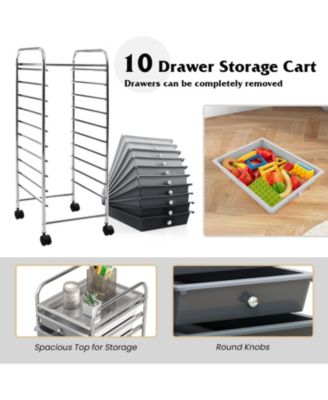 10 Drawer Rolling Storage Cart Organizer with 4 Universal Casters-Gradient