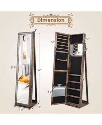 Standing Lockable Jewelry Storage Organizer with Full-Length Mirror