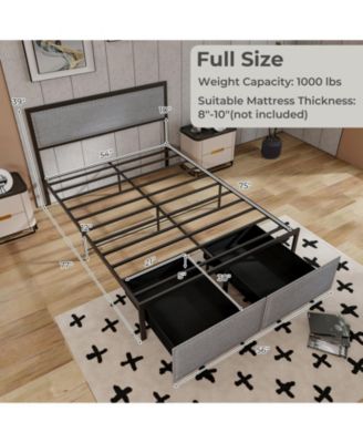 Full Size Bed Frame with LED Lights Drawer and Metal Slats-Full Size