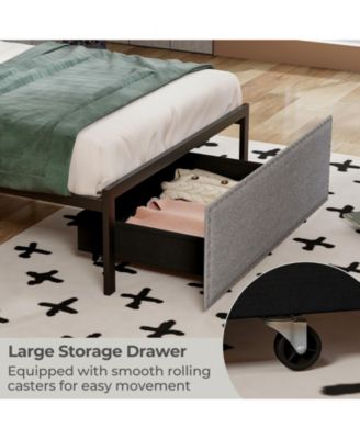 Twin Size Bed Frame with LED Lights Drawer and Metal Slats-Twin Size