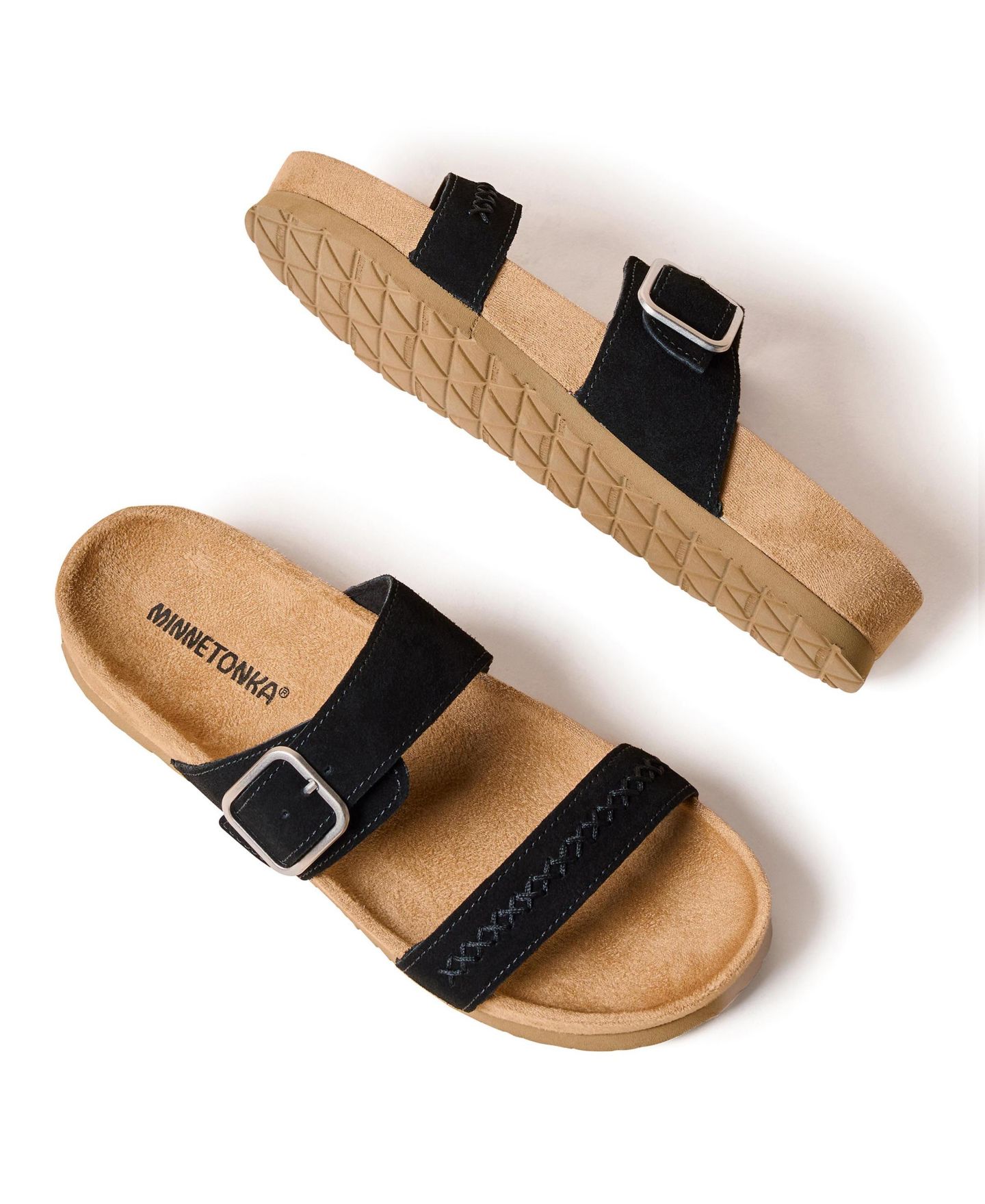 Женские сандалии Minnetonka Gideon Suede 2-Strap Buckle, цвет: Чёрный — фото 5