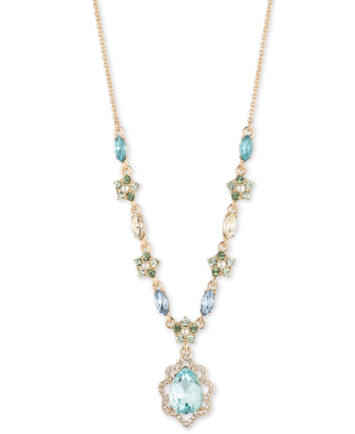 Gold-Tone Blue Multi Stone Lariat Necklace, 16" + 3" extender - Navy