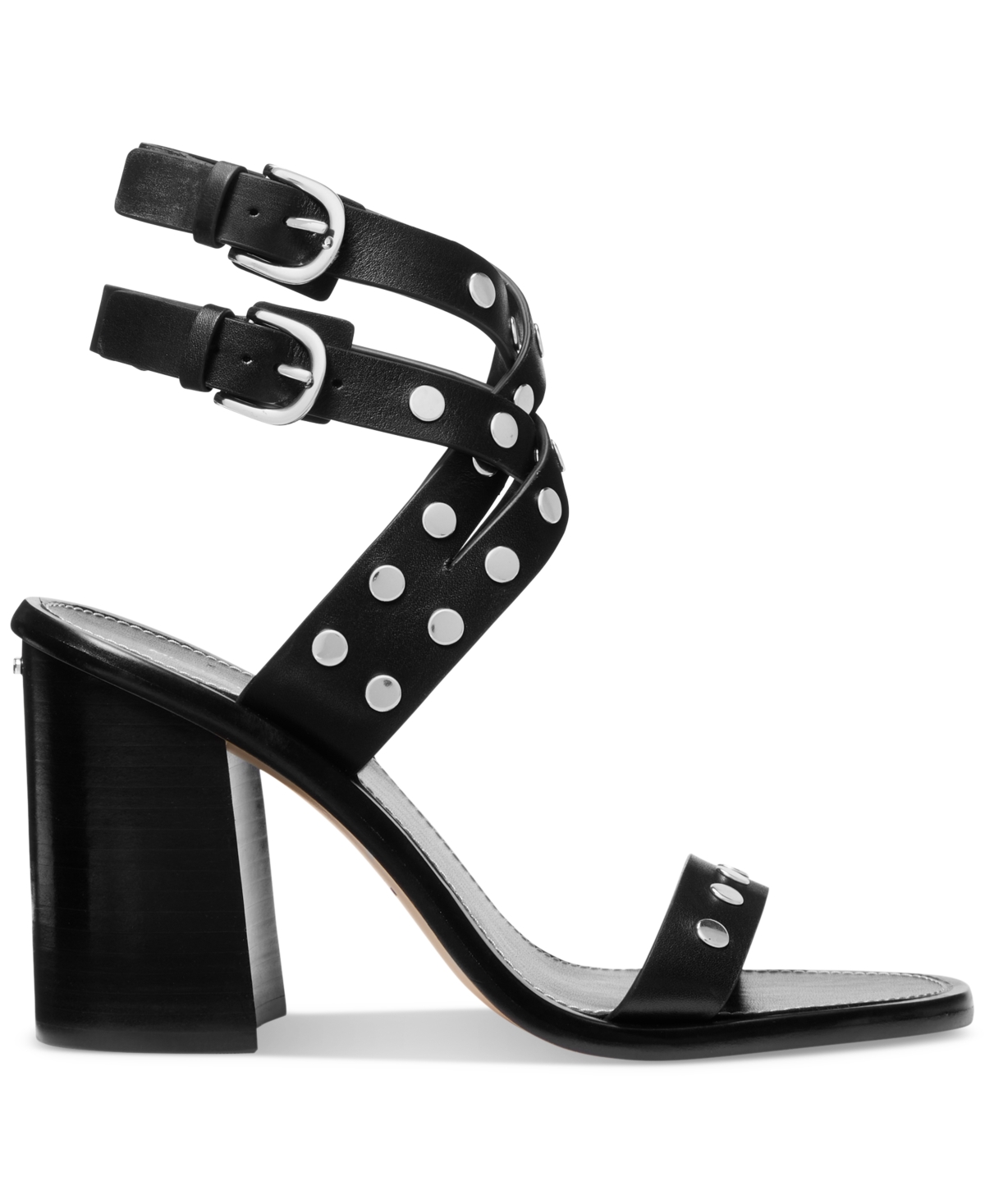 Michael Kors Irene Studded Leather Block Heel Sandal In Black