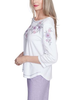 Women's Crystal Springs Embroidered Flower Crew Neck Top