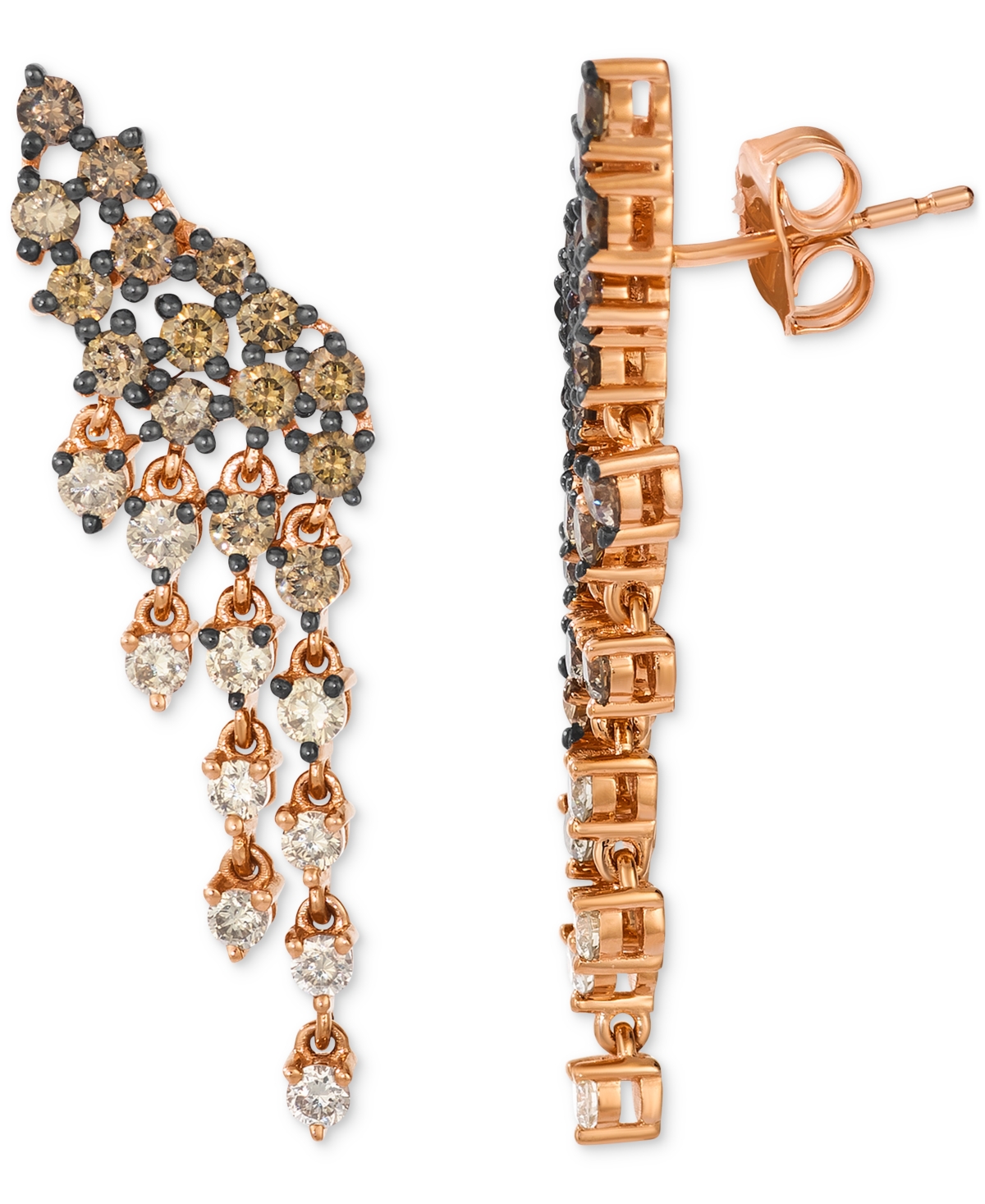 Le Vian Chocolate Ombre Diamond Cascading Cluster Drop Earrings (2 Ct. T.w.) In 14k Rose Gold In Rose Gold
