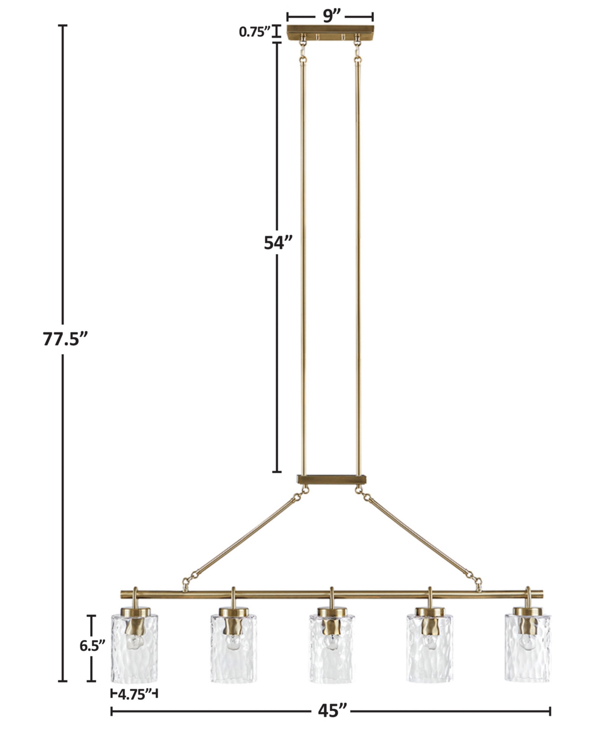Ink+ivy 77.5" Curiana 5-light Linear Iron Chandelier In Antique Brass