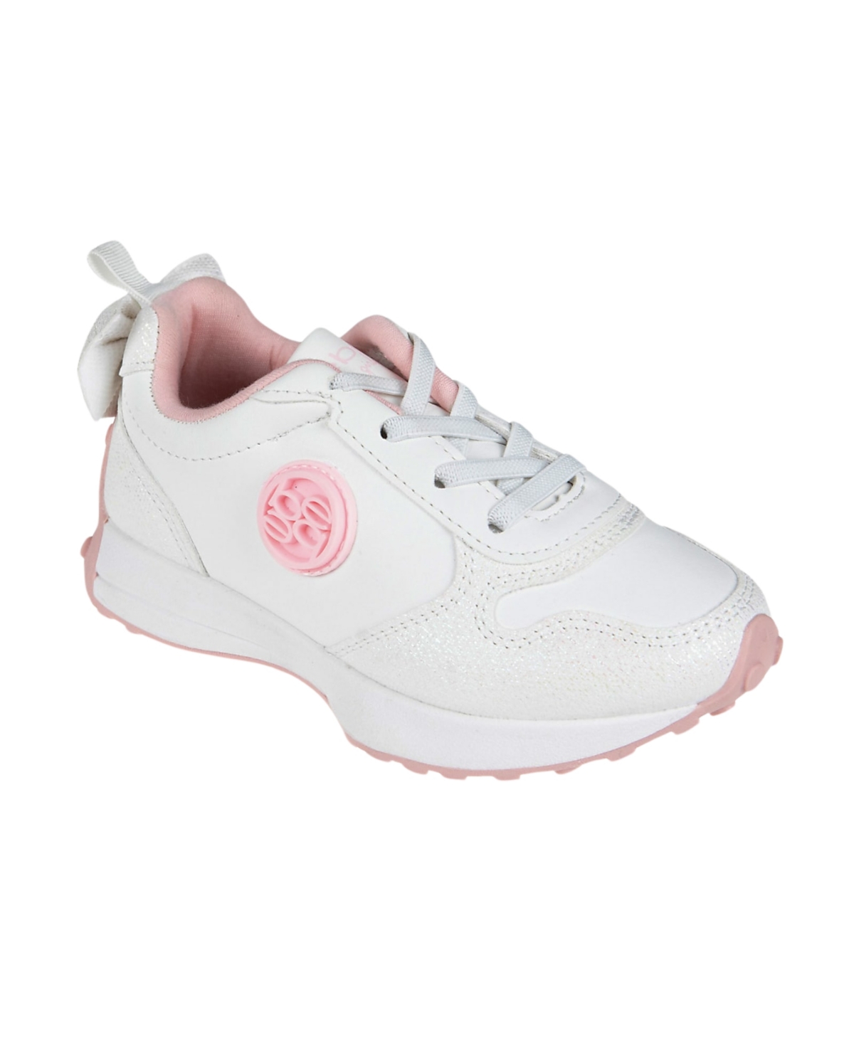 Shop Bebe Toddler Girls Double Layer Bow At Back With Medallion Sneakers In White