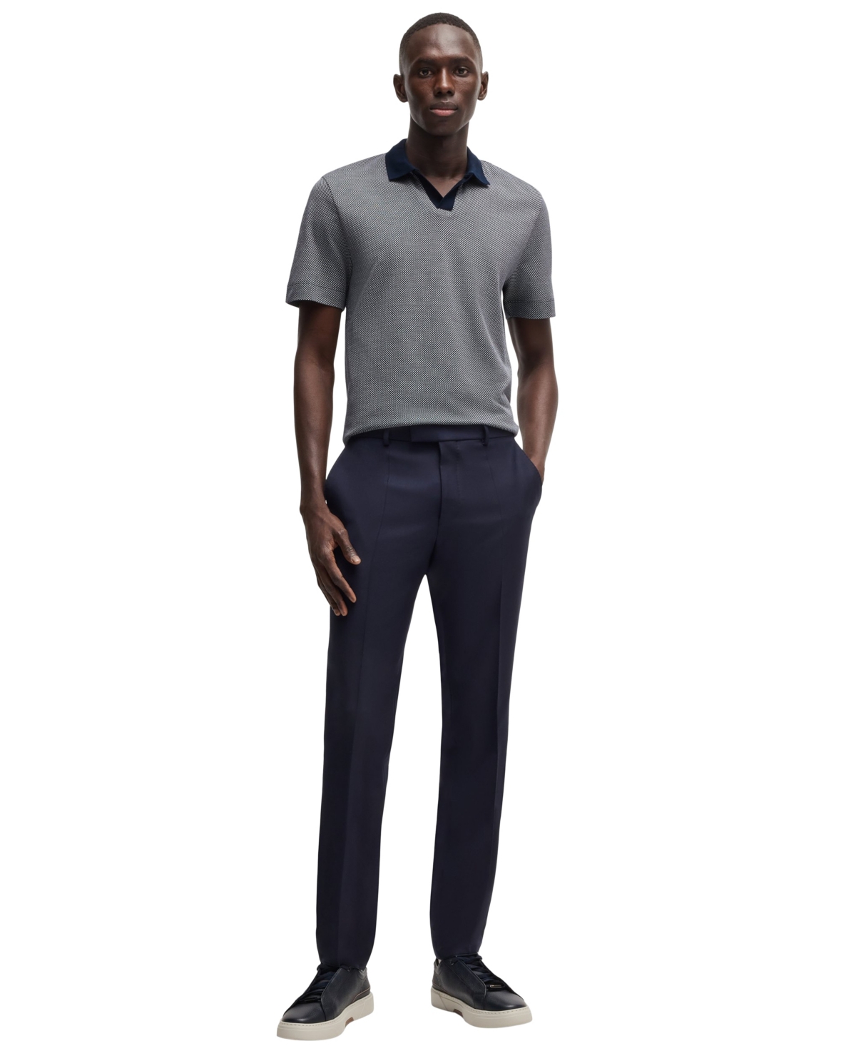 Hugo Boss Dot-pattern Polo Shirt In Cotton And Silk In Dark Blue