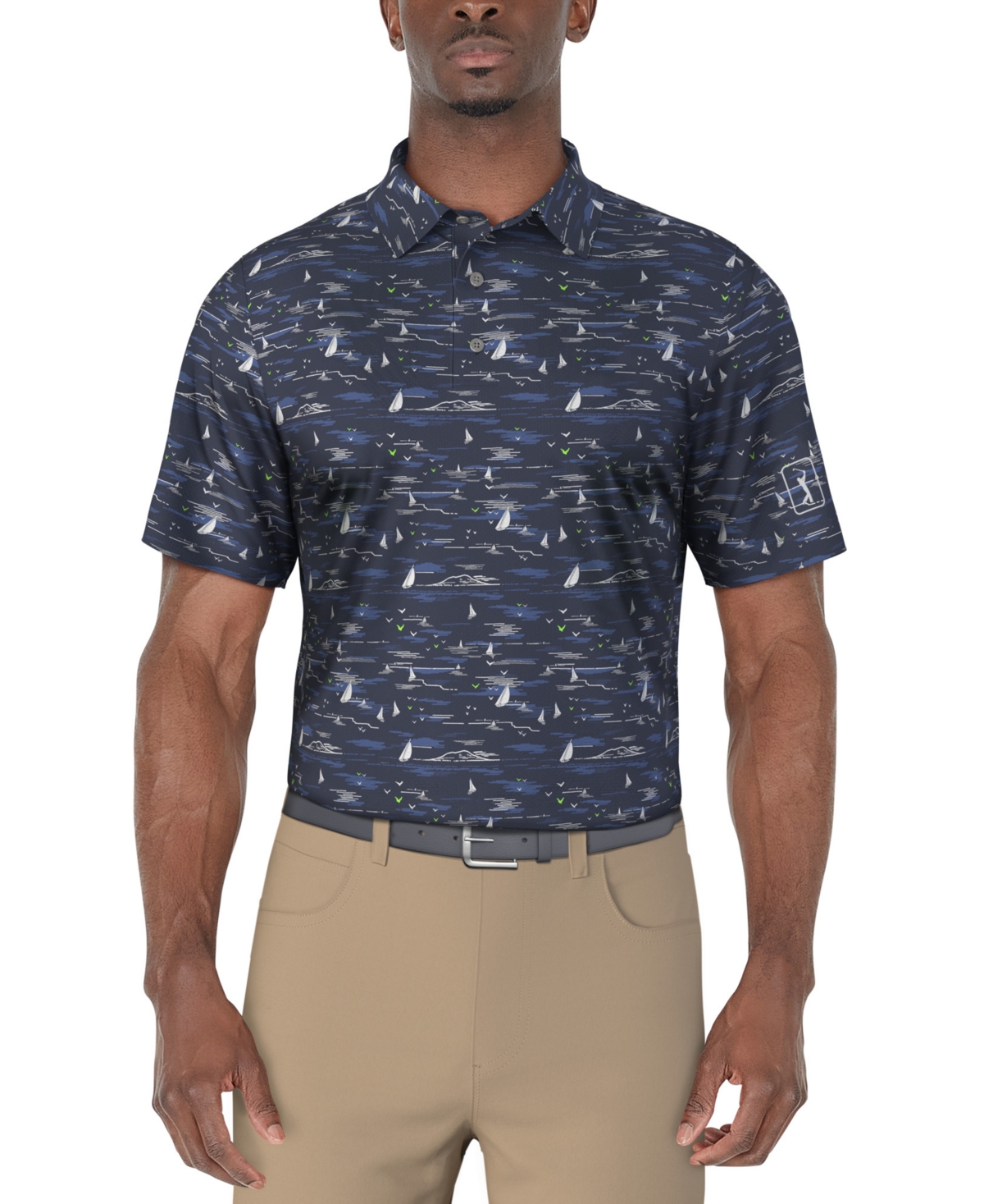 Men's Short Sleeve Nautical Print Golf Polo Shirt - Peacoat
