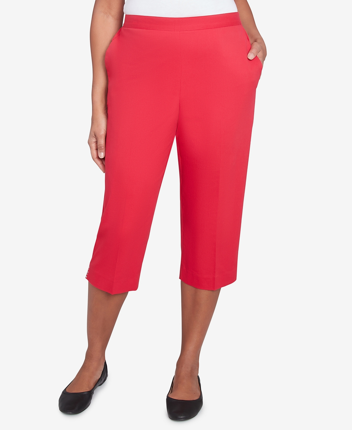 Alfred Dunner Petite Land Of The Free Star Studded Capri Pants In Red