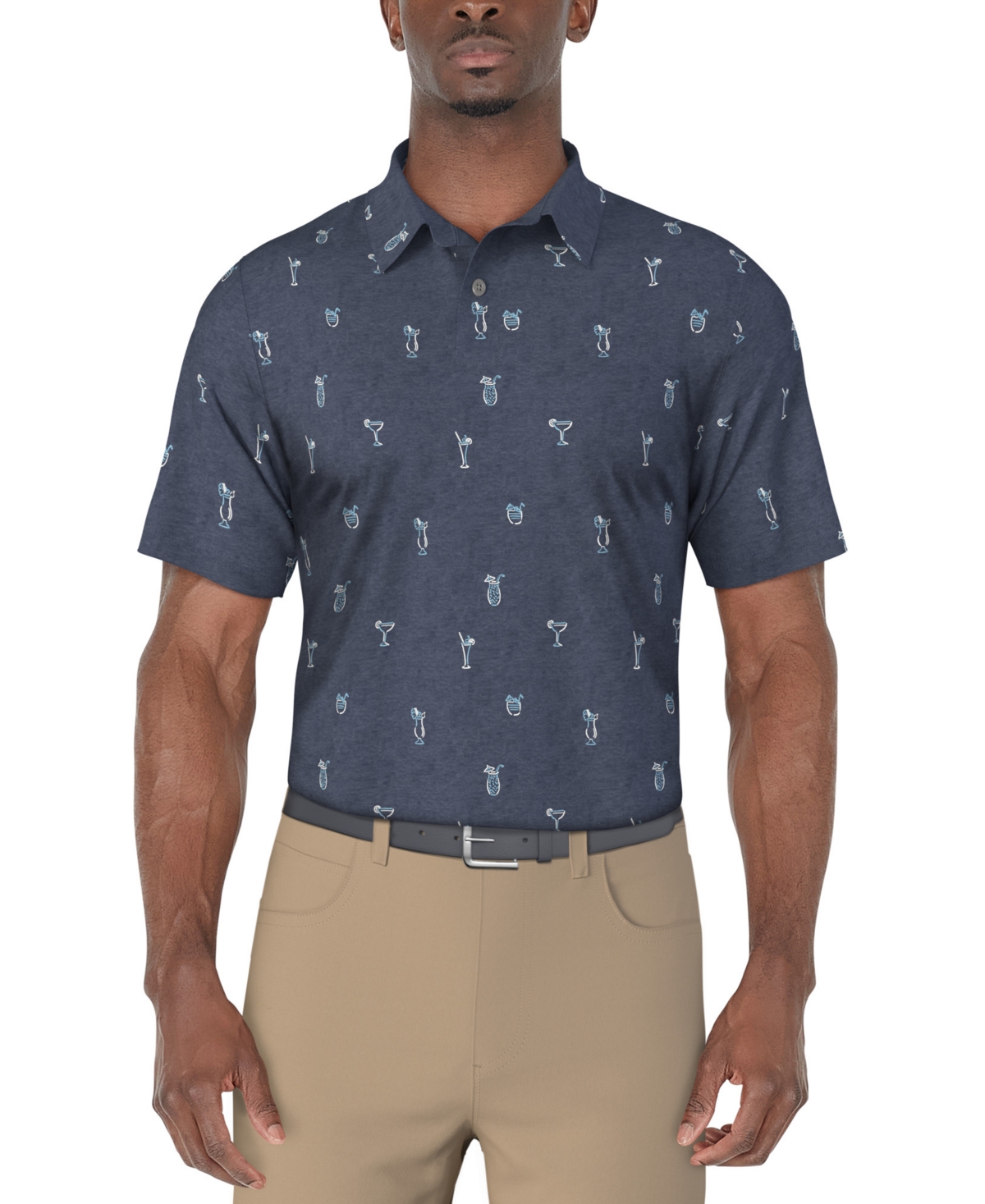 Men's Drink-Print Short-Sleeve Polo Shirt - Insignia Blue Htr