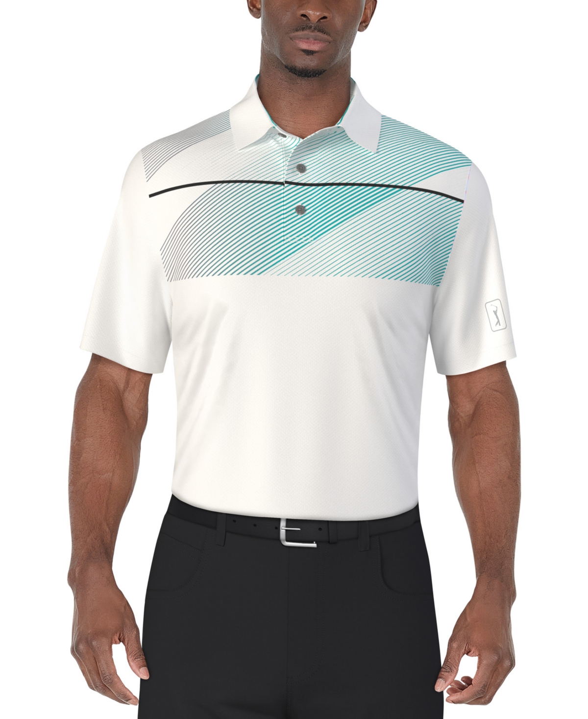 Men's Short Sleeve Diagonal Chest Stripe Golf Polo Shirt - Bright White