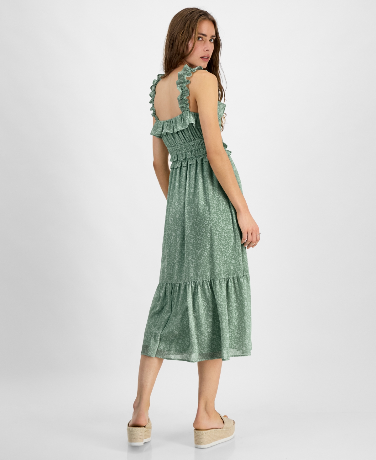 KINGSTON GREY JUNIORS' RUFFLED SQUARE-NECK SLEEVELESS MIDI DRESS 