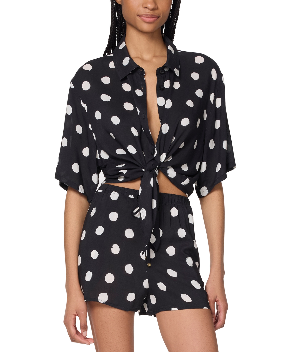 Women's Tie-Front Cover-Up Shirt - Black