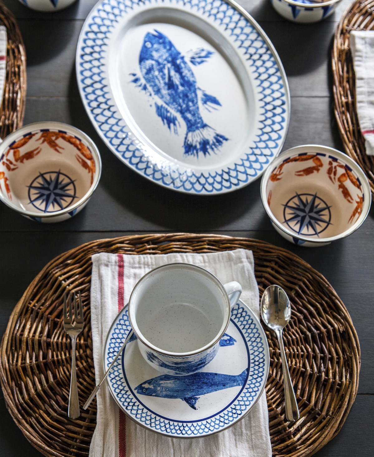 Golden Rabbit Fish Camp Enamelware Oval Platter