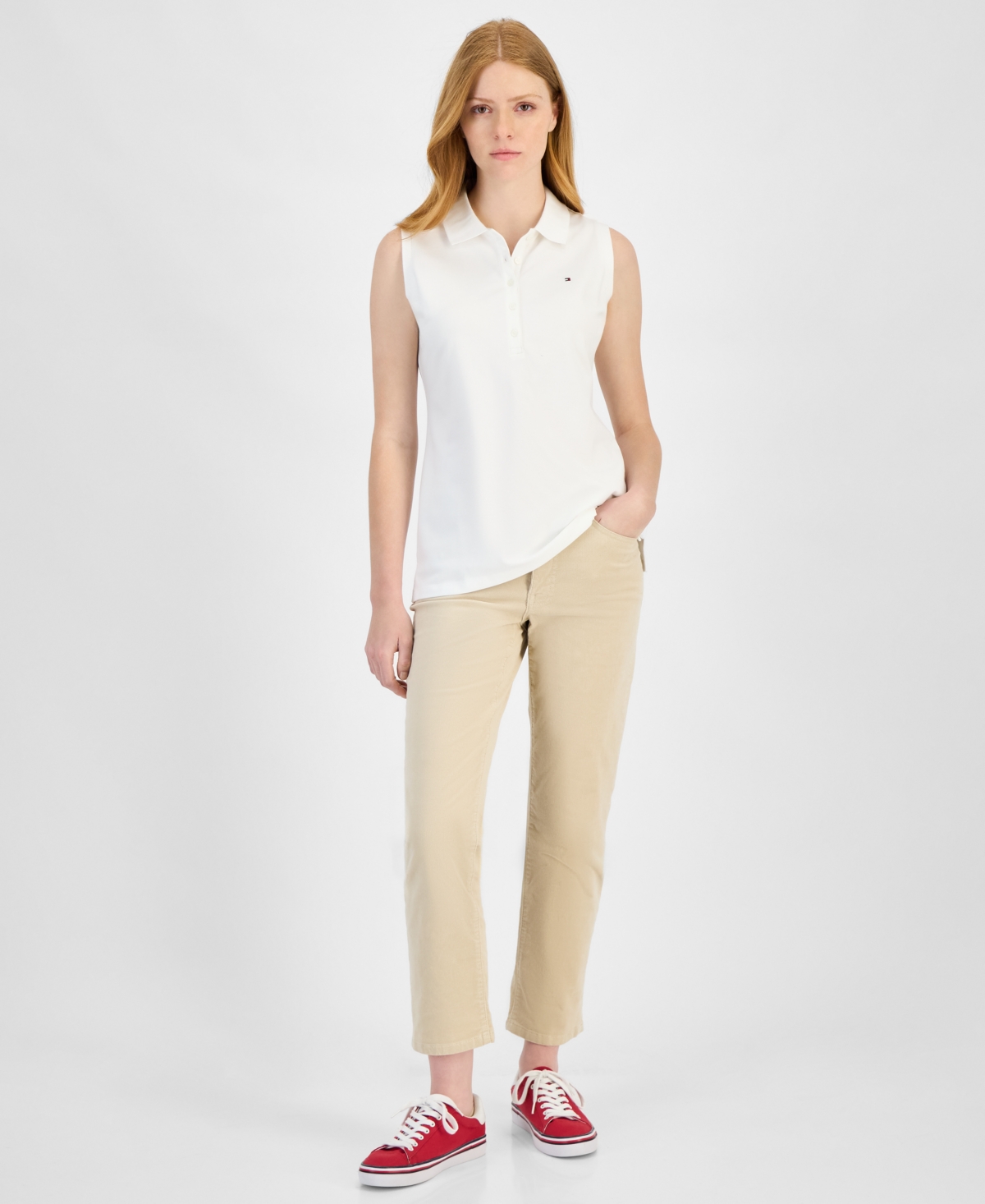 Tommy Hilfiger Women's Solid-color Pique-knit Sleeveless Polo