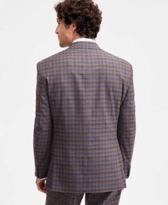 Men's Classic-Fit Tan/Blue Plaid Suit Separate Jacket 