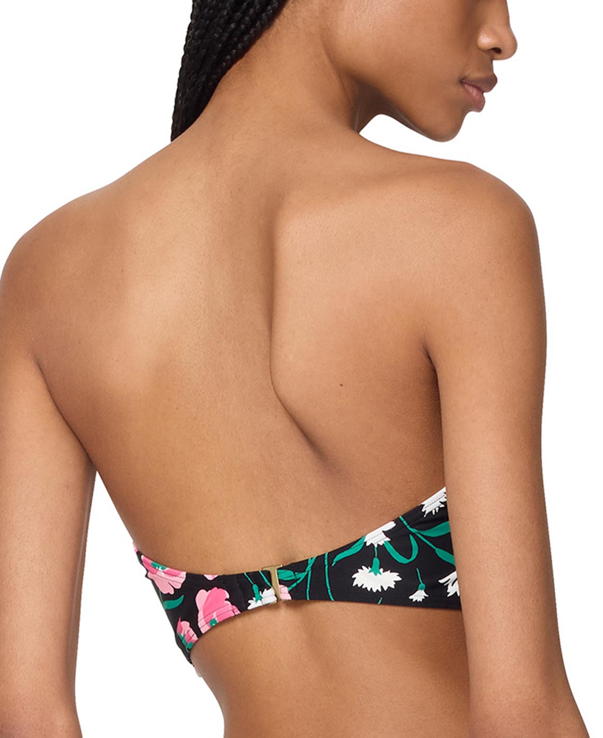 Kate Spade Womens Rosette Trim Bandeau Bikini Top High Cut Bottoms In Black Multi