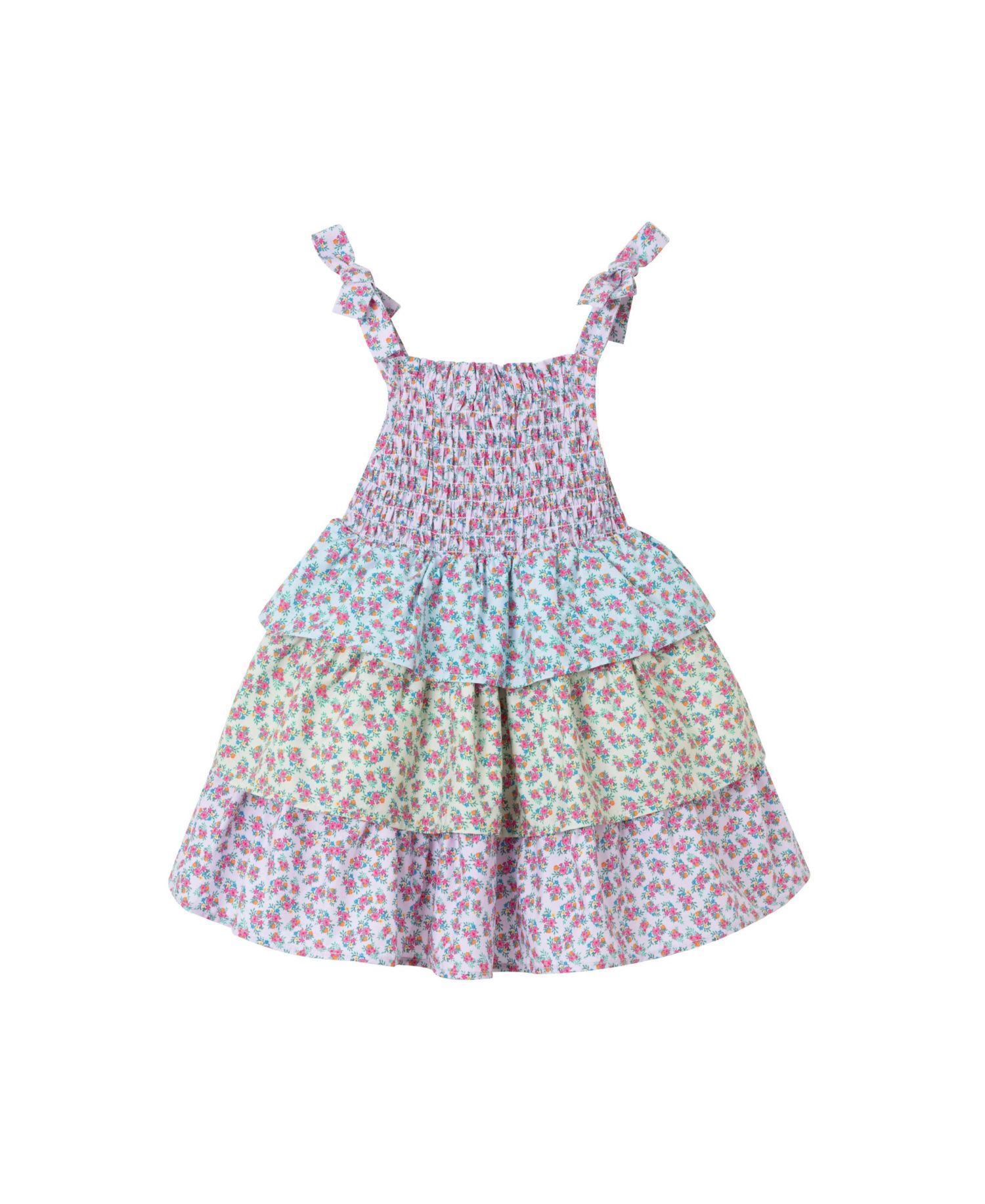 Little Girls Toddler/Child Color Blocked Floral Teired Dress