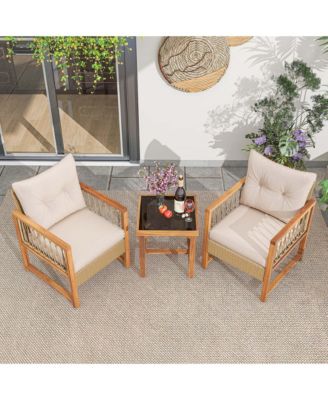 3 PCS Patio Furniture Set Outdoor PE Wicker Conversation Bistro Set
