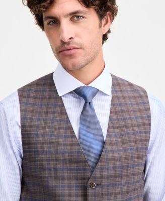 Men's Classic-Fit Tan/Blue Plaid Suit Separate Vest