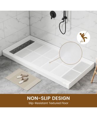 60"W X 30"D SMC Single Threshold Shower Base Anti-Slip Shower Pan, Drain Assembly & Drain Cover Included