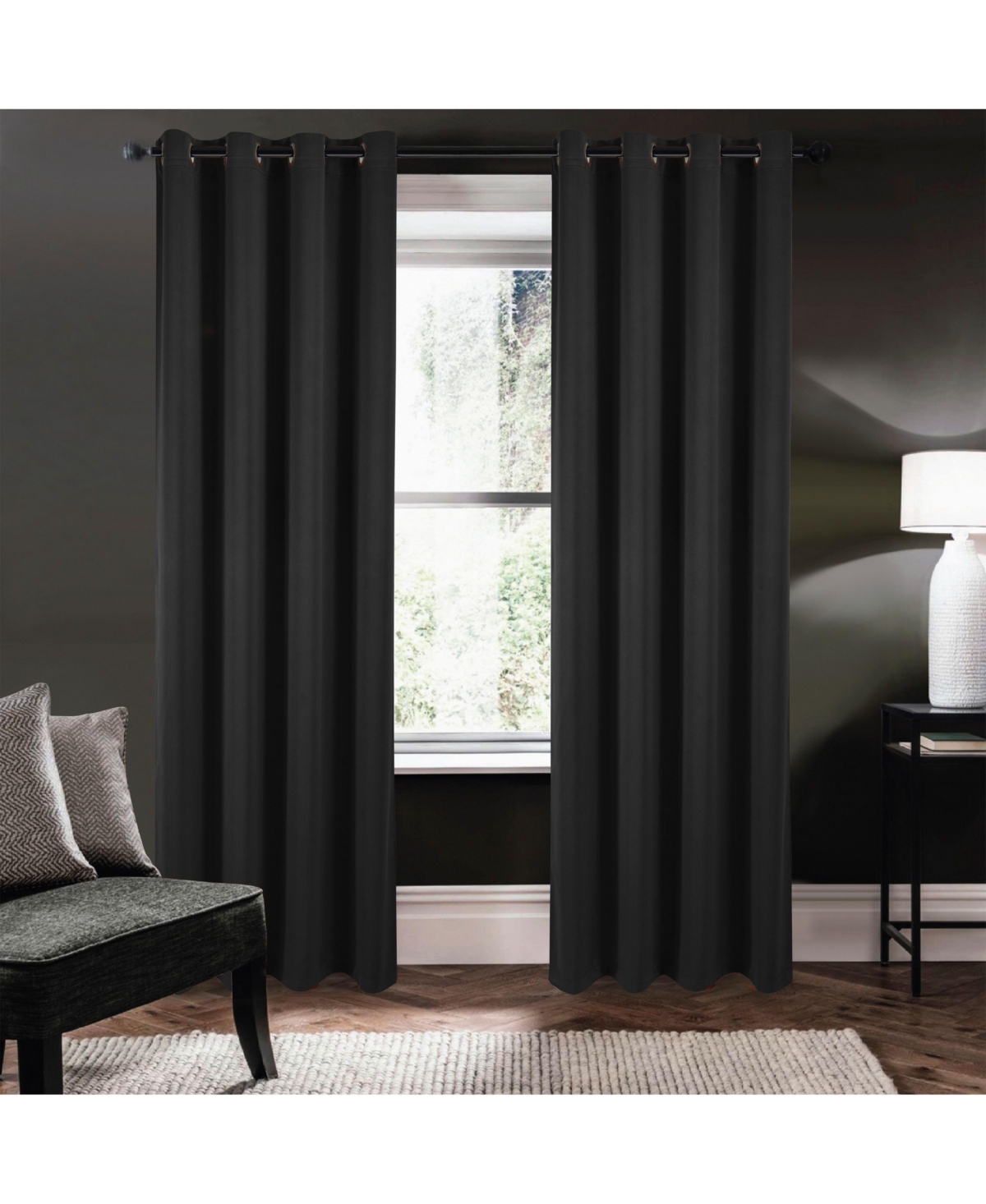 1 Piece Black Room Darkening Grommet Top Window Curtain Panel - Black