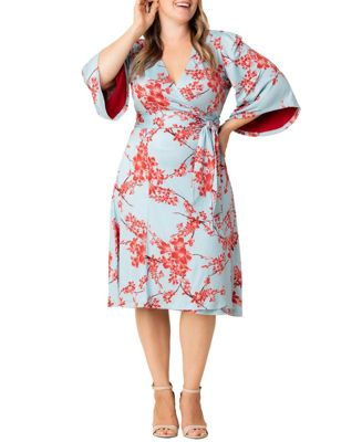 Plus Size Gemini Wrap Dress with Contrast Lined Sleeves