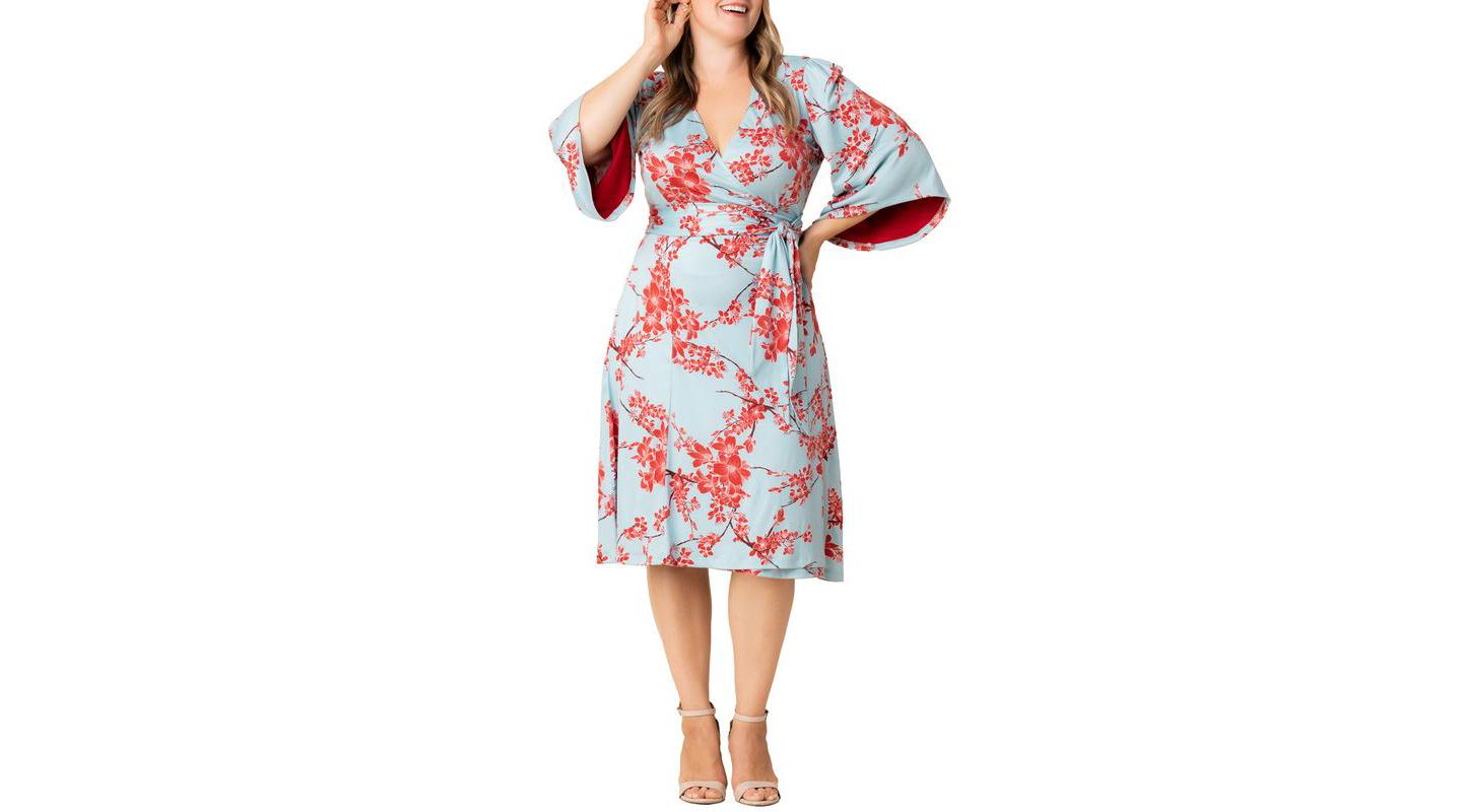 Женское платье Kiyonna Plus Size Gemini Wrap Dress with Contrast Lined Sleeves, цвет: С принтом — фото 1