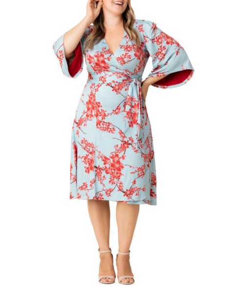 Женские Kiyonna Plus Size Gemini Wrap Dress with Contrast Lined Sleeves