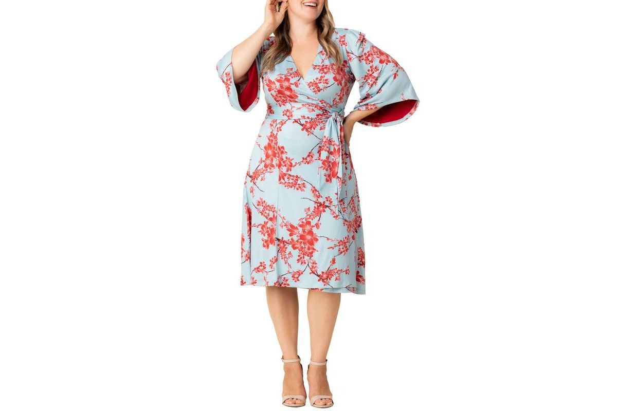 Женские Kiyonna Plus Size Gemini Wrap Dress with Contrast Lined Sleeves — фото 1