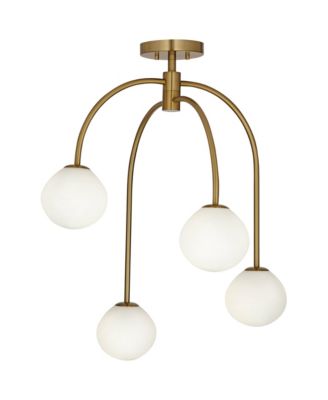 Clara 26" Mid Century Modern 4-Light Semi Flush-Mount Ceiling Light Fixture Kitchen Foyer Warm Brass Finish