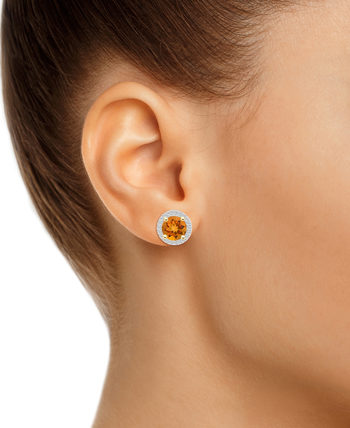 Macy's Lab-created Ruby (2 Ct. T.w.) & Lab-created White Sapphire (1/5 Ct. T.w.) Halo Stud Earrings In 10k In Citrine,gold