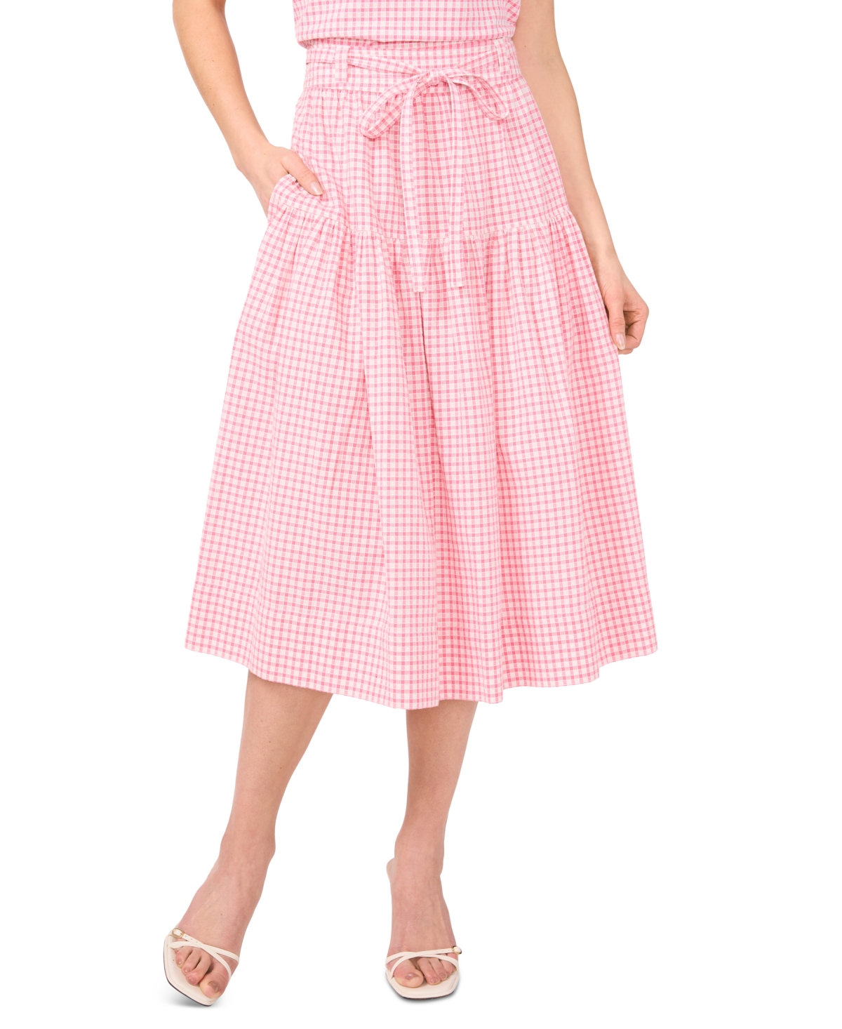 Women's Gingham Belted Midi Skirt - Confetti Pink